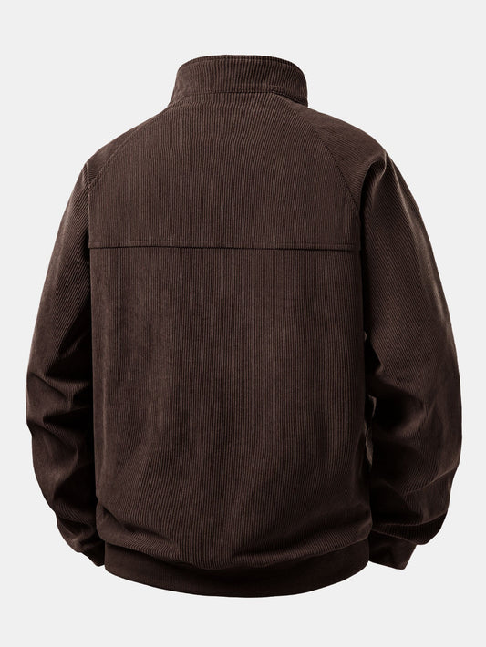 Moletom com Zíper 1/4, Manga Raglan e Veludo Cotelê