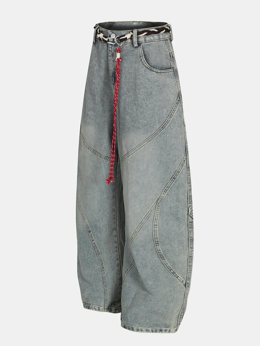 Calça Jeans Larga com Efeito Desgastado Lavada