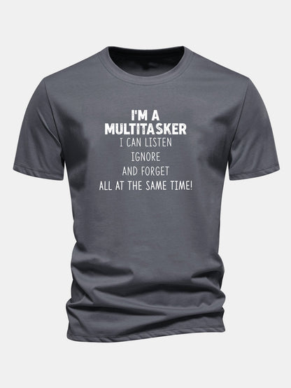 Camiseta de algodão estampada multifuncional de corte regular
