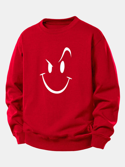 Moletom de caimento confortável com estampa de carinha sorridente