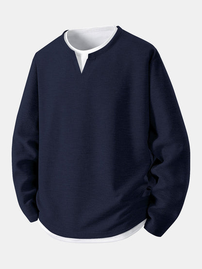 Camiseta 2 em 1 com Mangas Longas e Caimento Relaxado em Textura Waffle