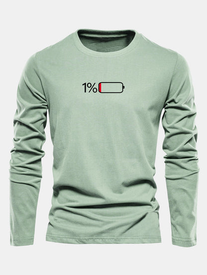 Camiseta de algodão com mangas longas e estampa de bateria de 1%
