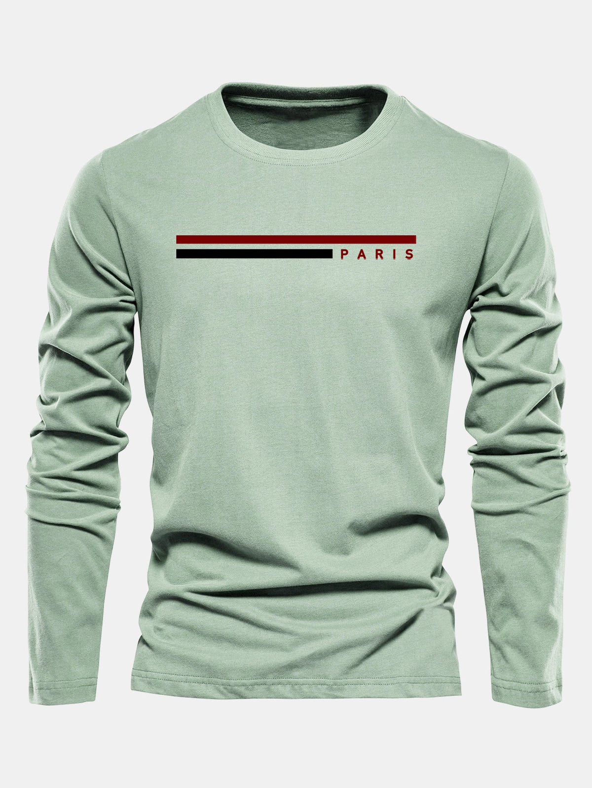 Camiseta de algodão com mangas longas, listras e estampa de Paris