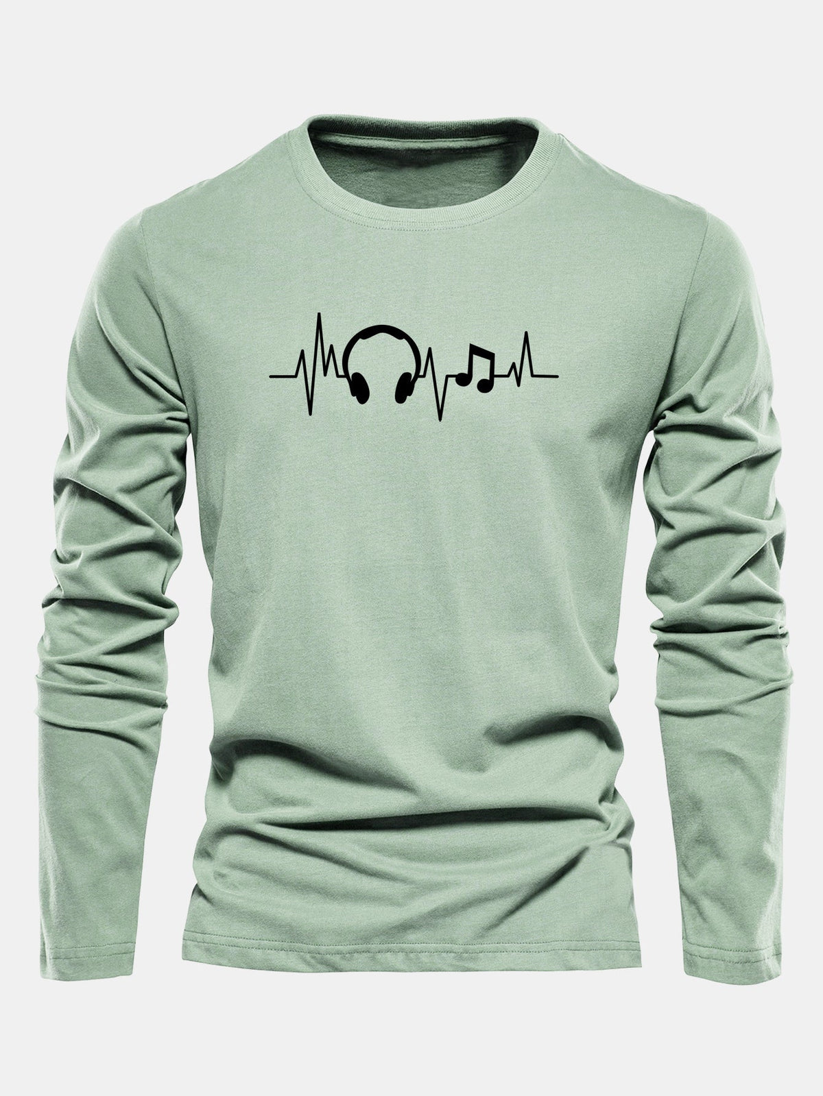 Camiseta de algodão com mangas longas e estampa de batimentos cardíacos musicais