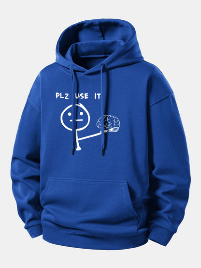 Moletom com capuz de caimento confortável com estampa “Please Use It Brain”