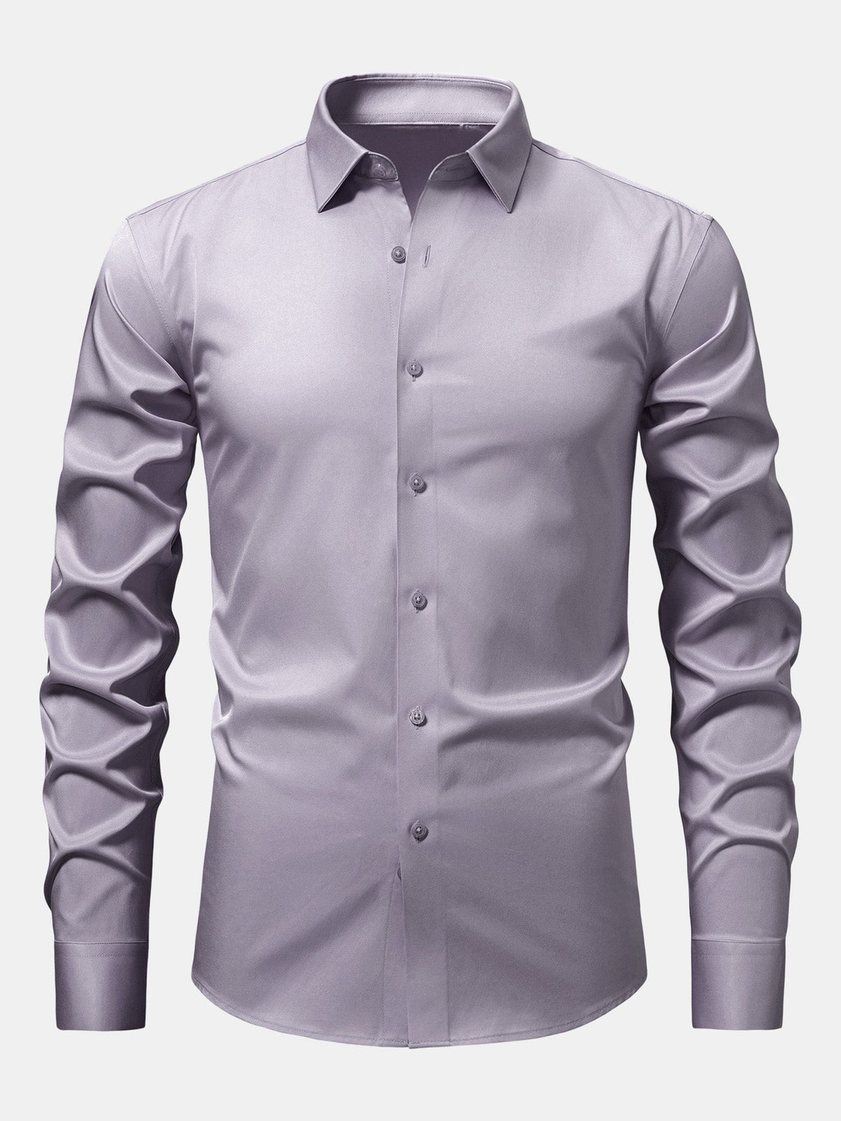 Camisa de cetim justa de manga longa com botões