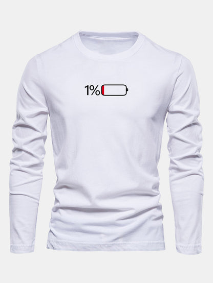 Camiseta de algodão com mangas longas e estampa de bateria de 1%