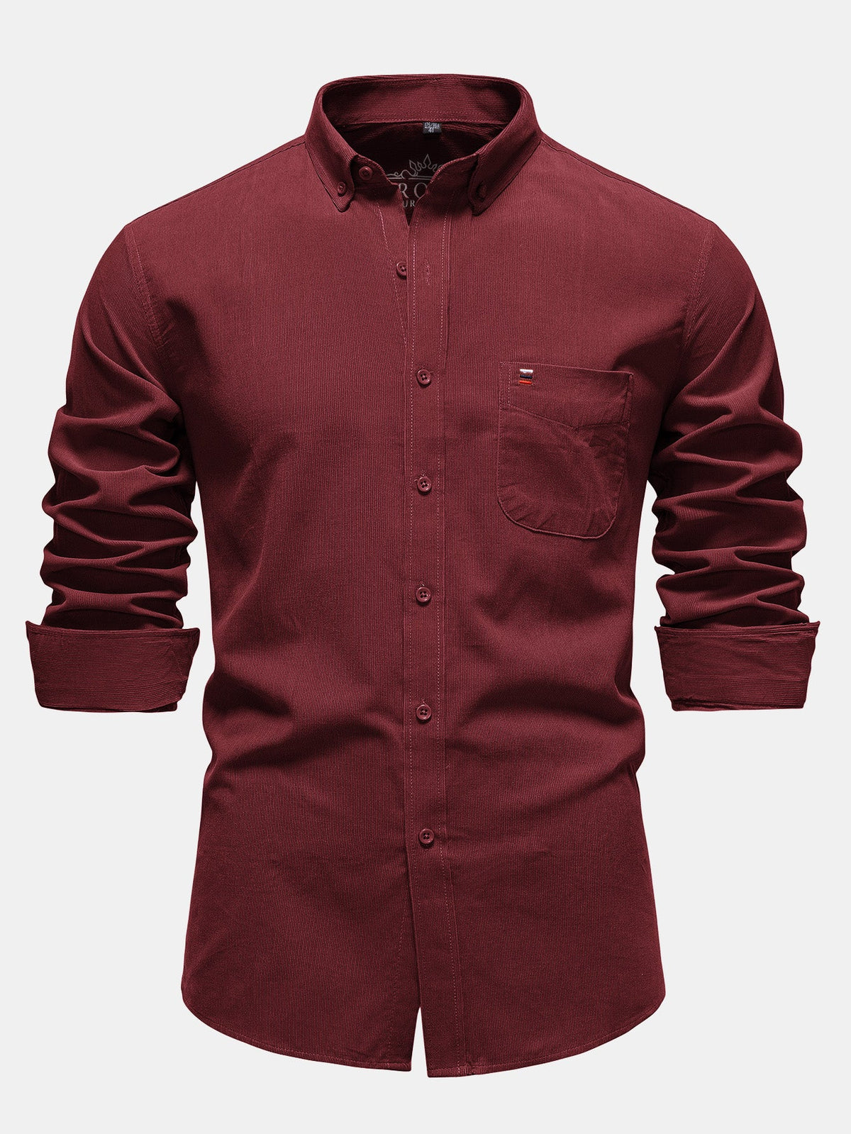 Camisa de veludo cotelê de algodão, de manga longa e com botões na frente