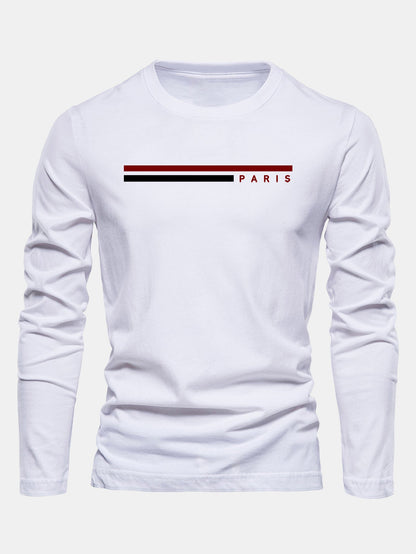 Camiseta de algodão com mangas longas, listras e estampa de Paris