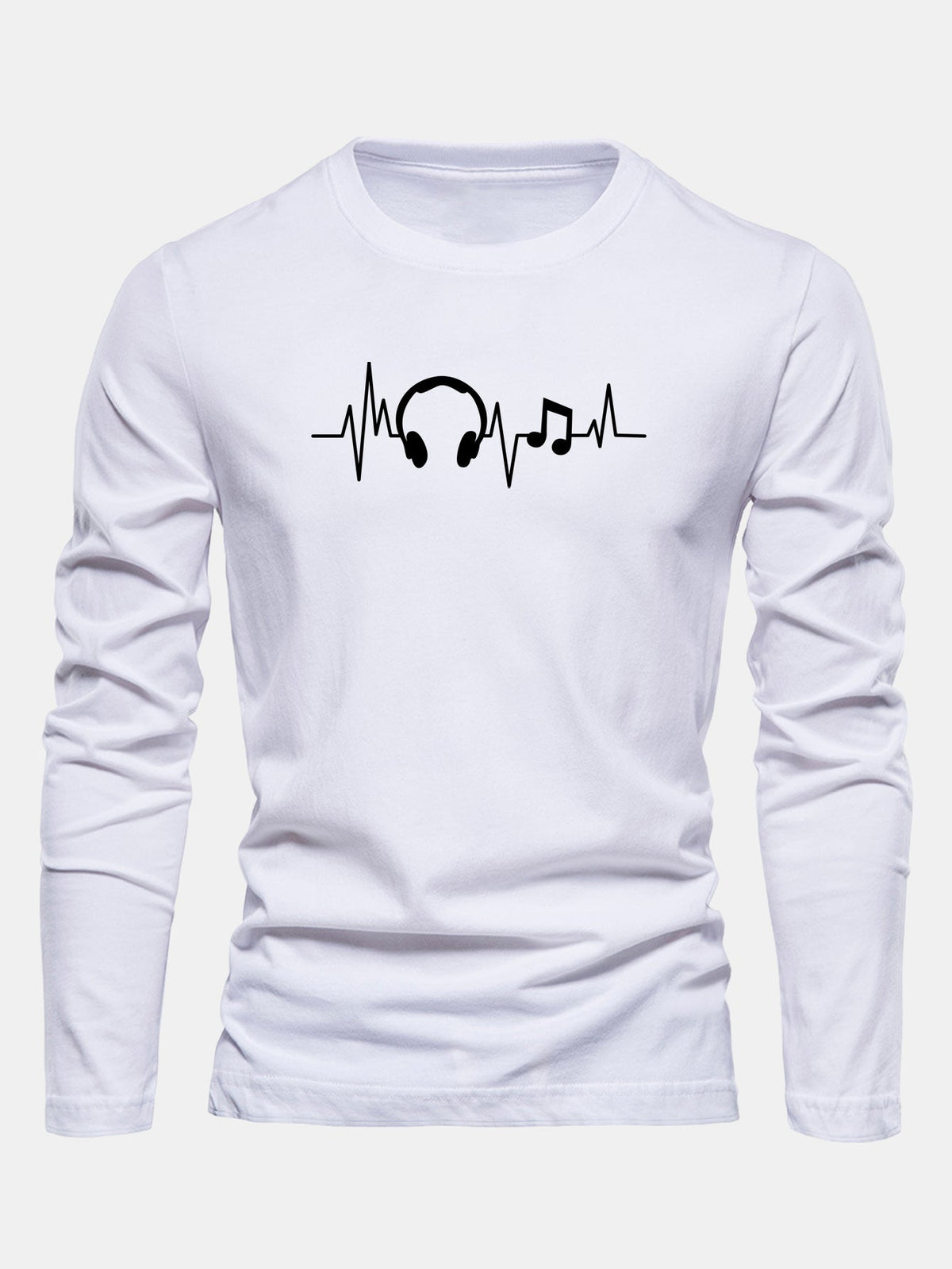 Camiseta de algodão com mangas longas e estampa de batimentos cardíacos musicais