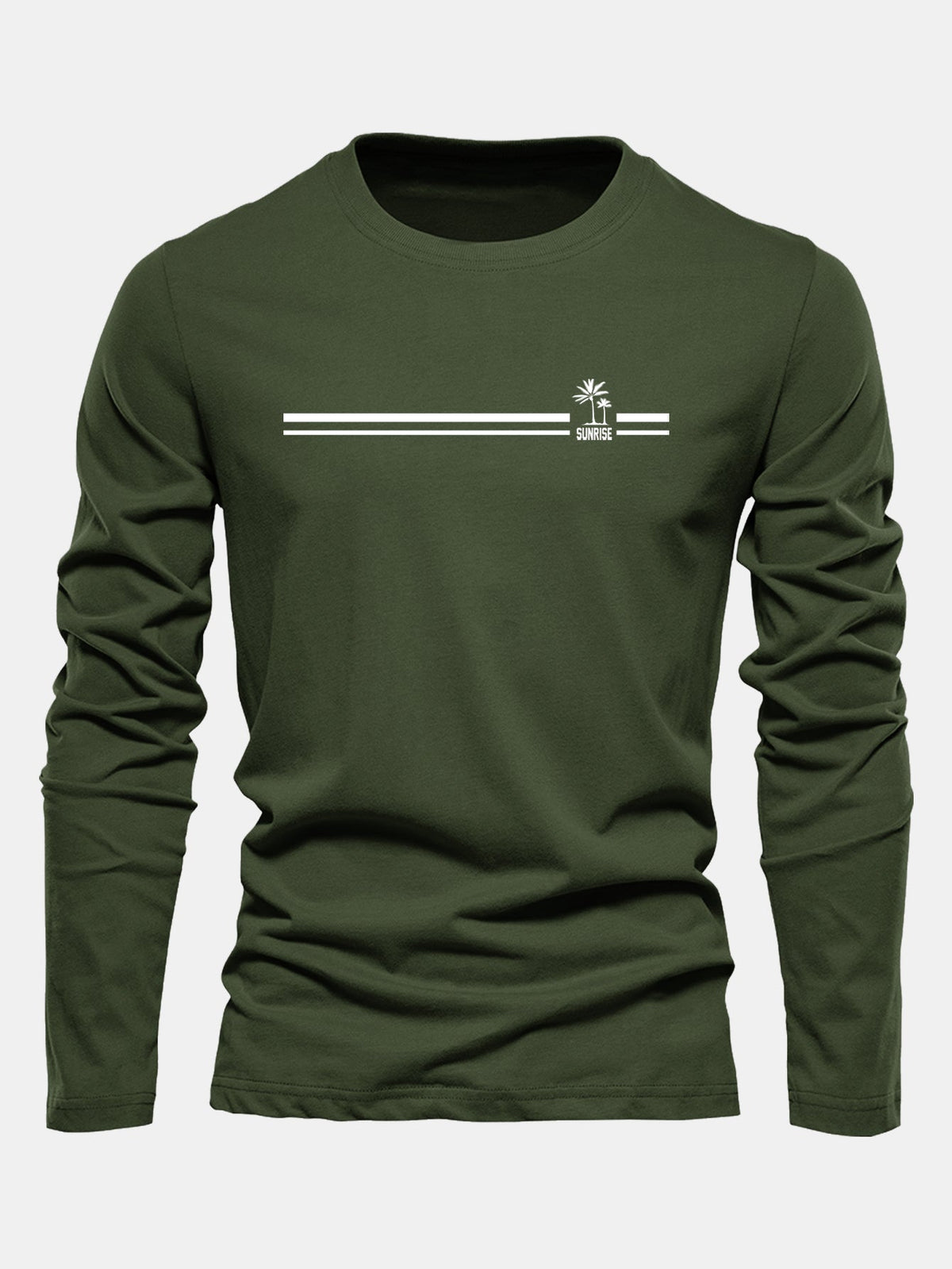 Camiseta de algodão com estampa listrada de palmeiras e mangas longas