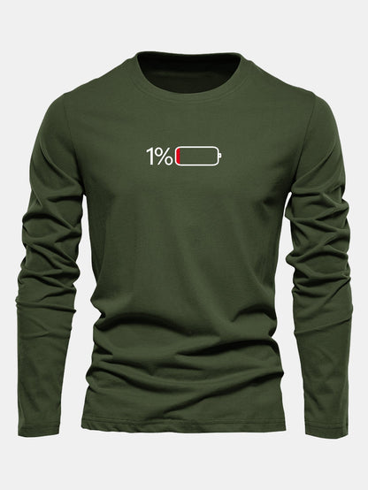 Camiseta de algodão com mangas longas e estampa de bateria de 1%