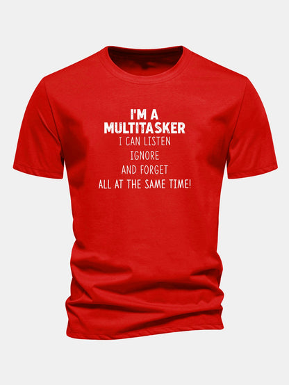 Camiseta de algodão estampada multifuncional de corte regular