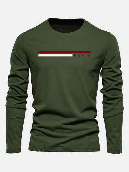 Camiseta de algodão com mangas longas, listras e estampa de Paris