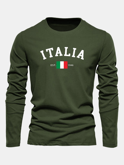 Camiseta de algodão de manga longa com estampa da Itália