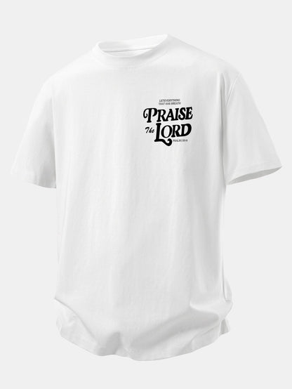 Camiseta de Algodão com Estampa Praise The Lord e Caimento Relaxado