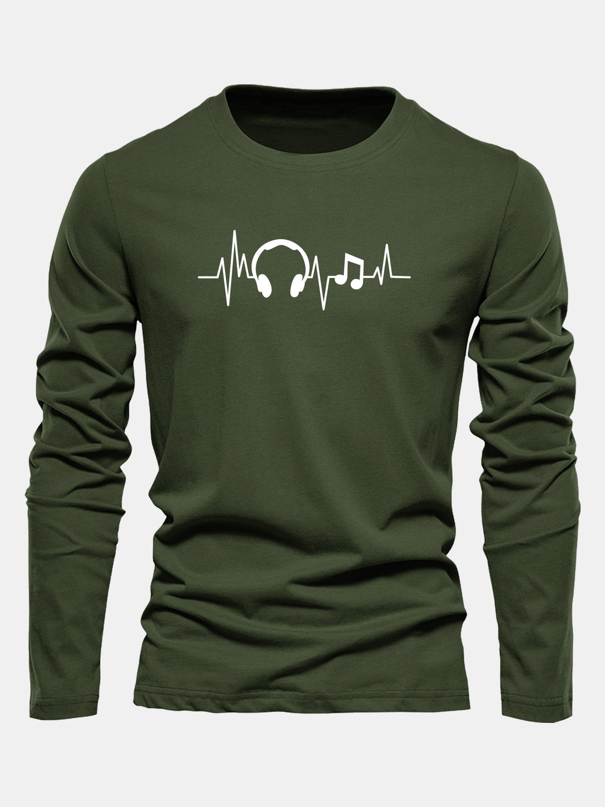 Camiseta de algodão com mangas longas e estampa de batimentos cardíacos musicais