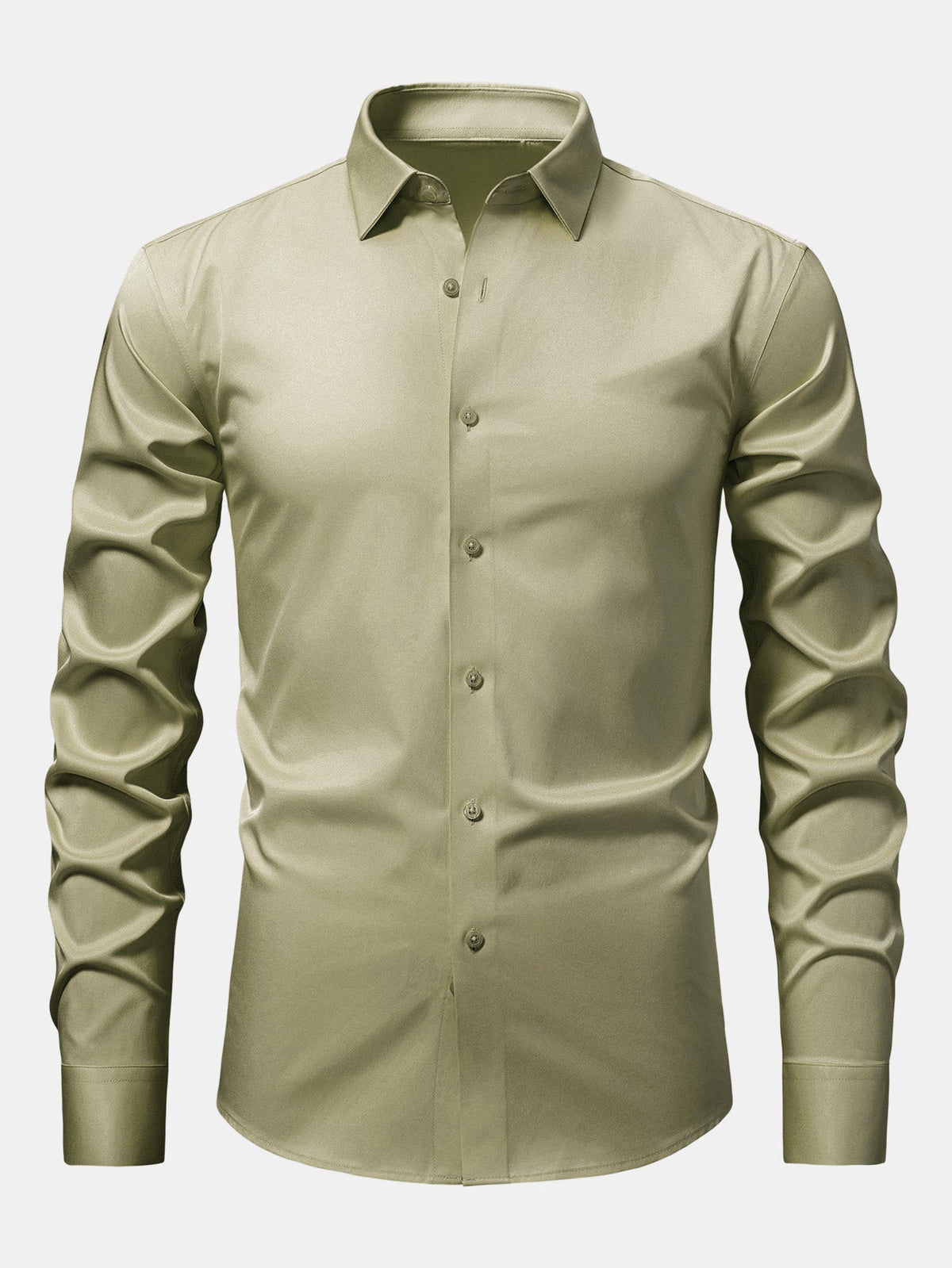 Camisa de cetim justa de manga longa com botões