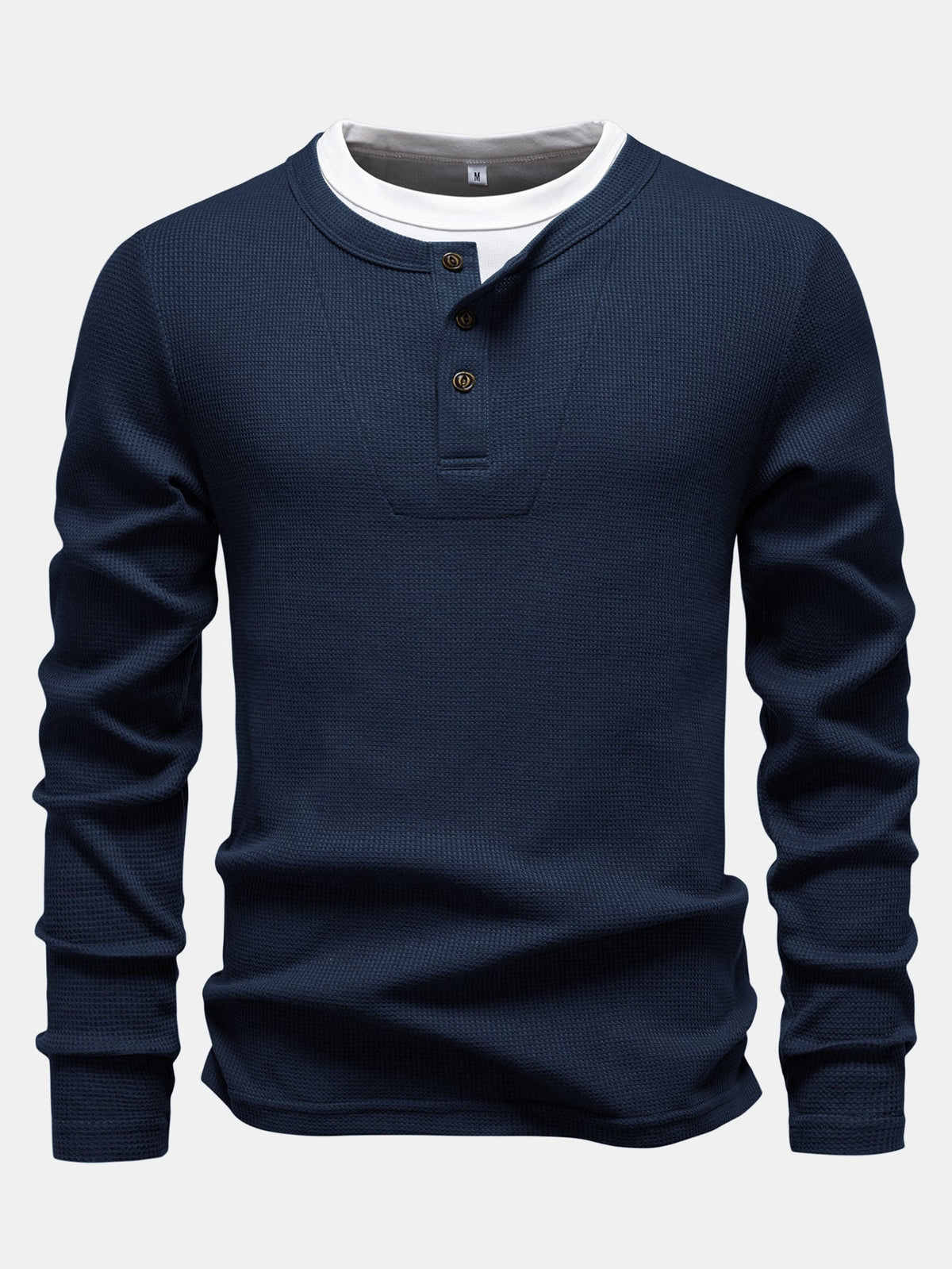 Camisa Henley de malha waffle 2 em 1 de manga longa