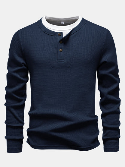 Camisa Henley de malha waffle 2 em 1 de manga longa