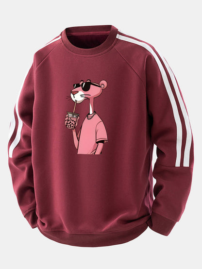 Moletom raglan listrado vintage de corte confortável com estampa da Pantera Cor-de-Rosa