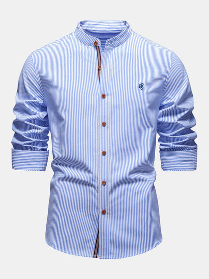 Camisa de algodão listrada com gola padre