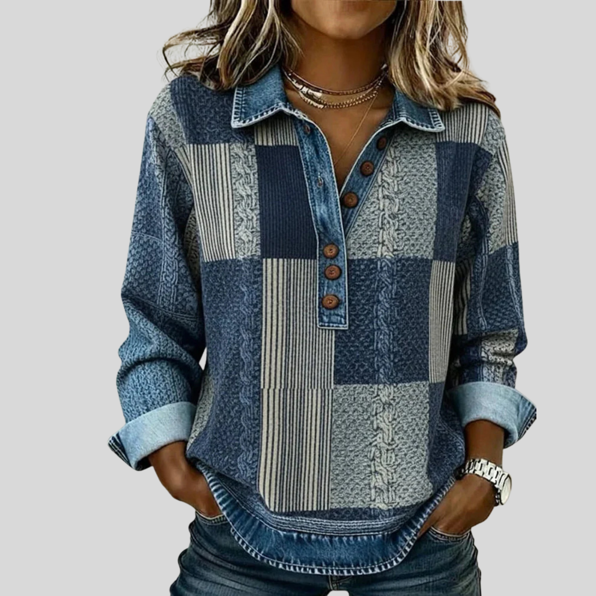 Denise | Patchwork Collared Top