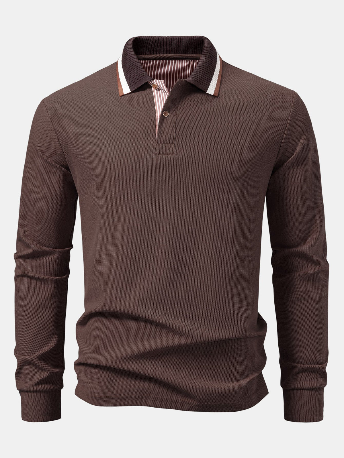 Polo de manga longa com gola contrastante
