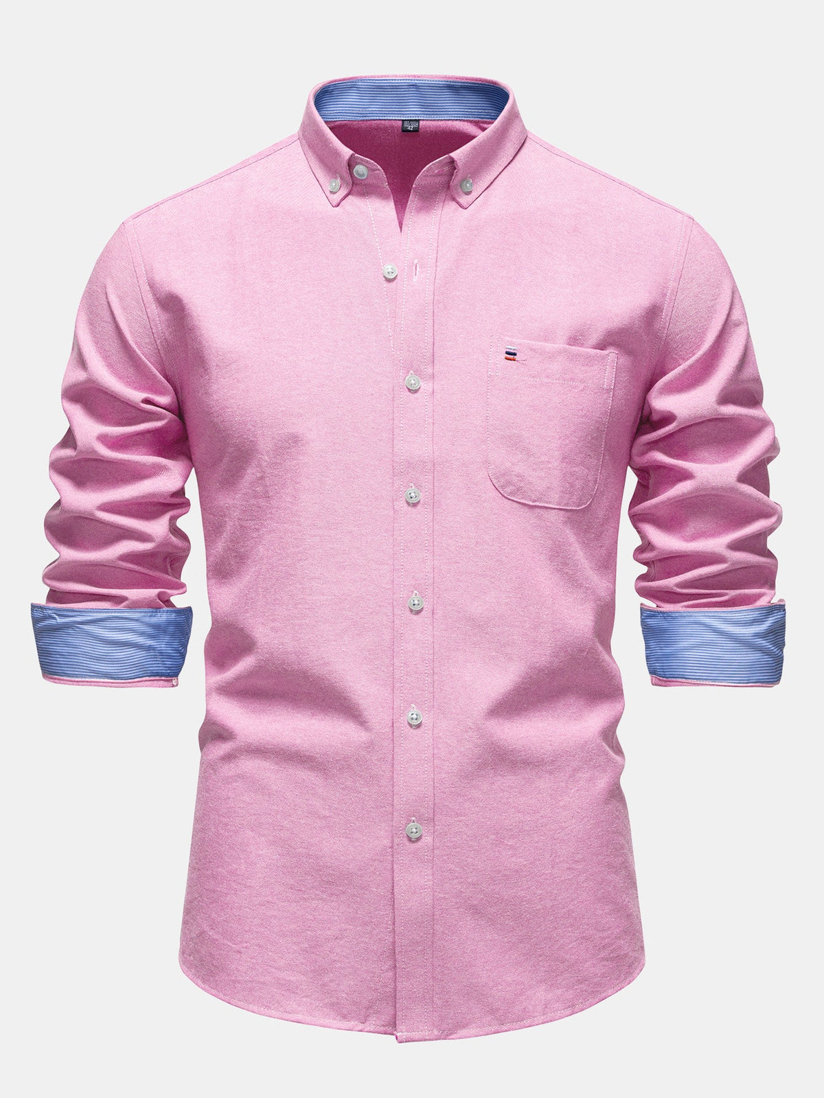 Camisa Oxford listrada com contraste e botões na gola