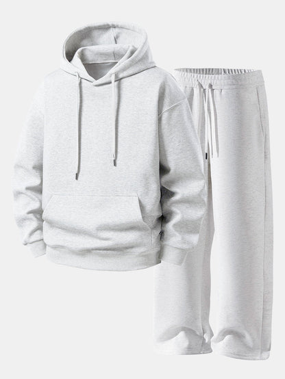 Conjunto de moletom com capuz de caimento confortável e calça de moletom reta