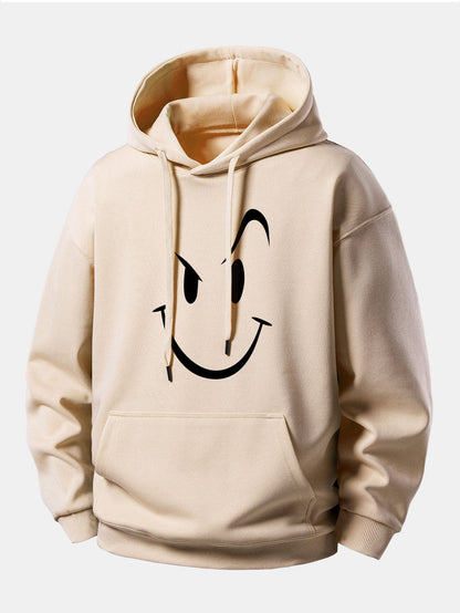 Moletom com capuz e estampa de carinha sorridente, modelagem confortável