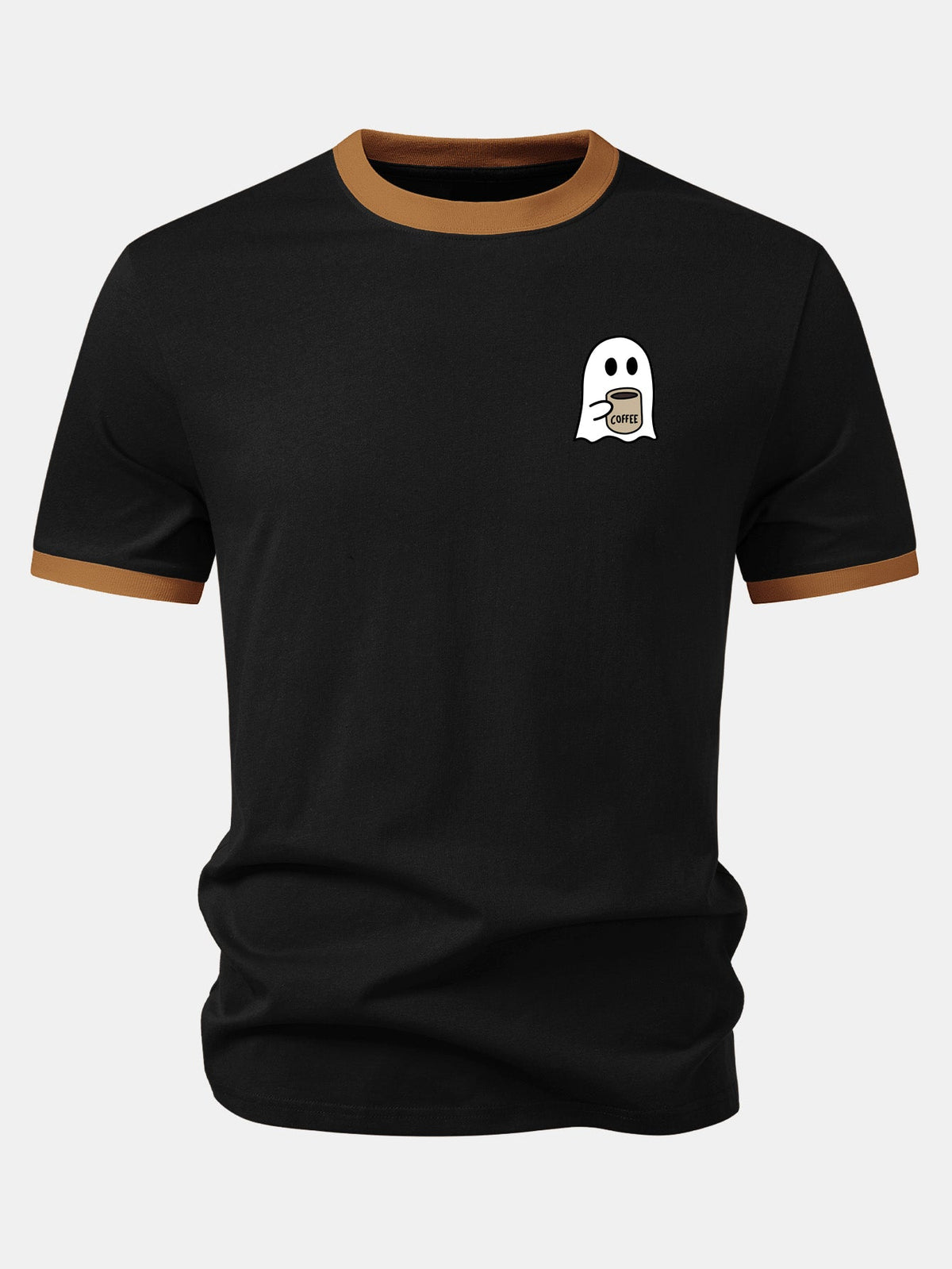 Camiseta Ringer com Contraste e Estampa de Fantasma