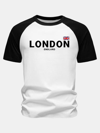 Camiseta de algodão estampada com mangas raglan, Londres, Inglaterra