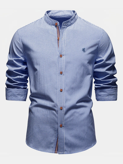Camisa de algodão listrada com gola padre