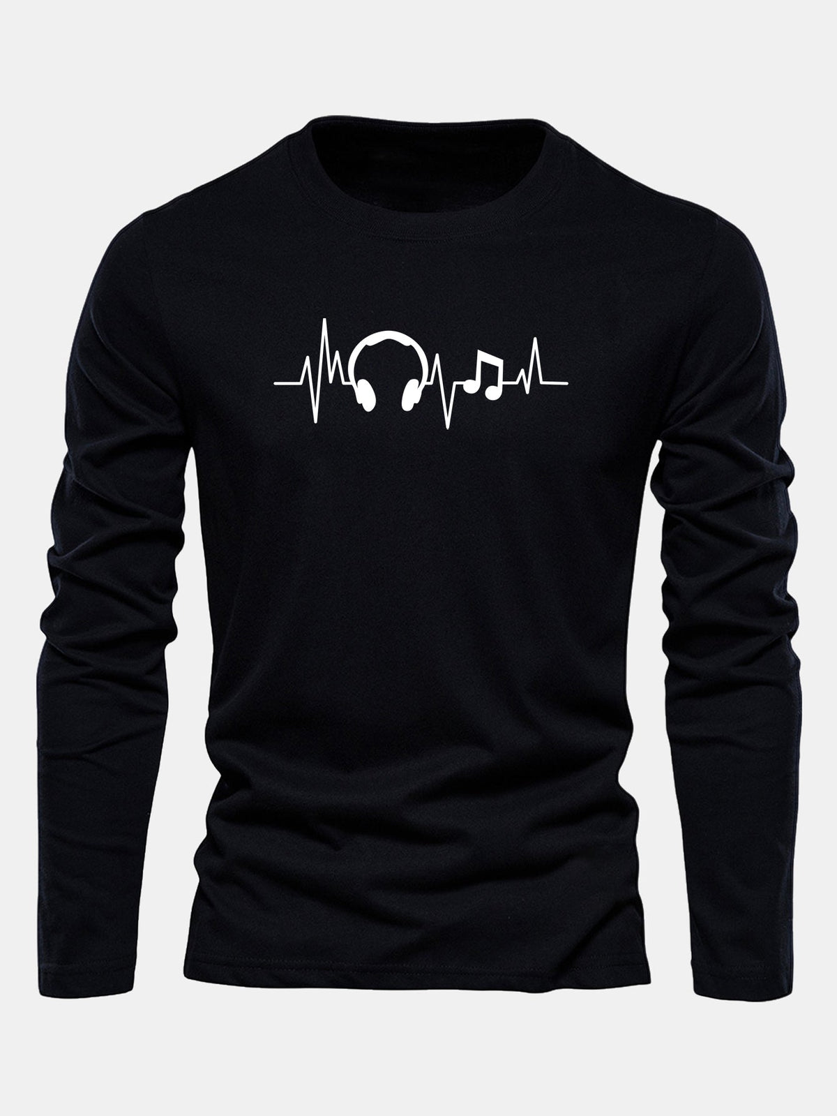 Camiseta de algodão com mangas longas e estampa de batimentos cardíacos musicais