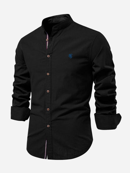 Camisa de manga longa com gola padre e aparência de linho