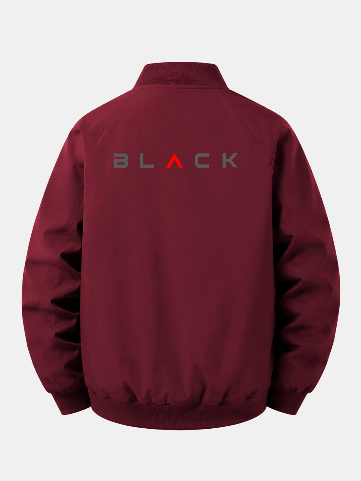 Jaqueta bomber preta estampada, de corte confortável e com zíper