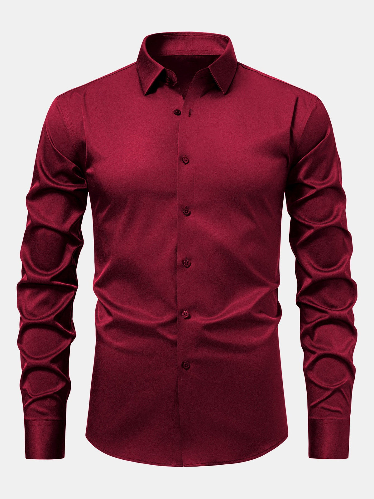Camisa de cetim justa de manga longa com botões
