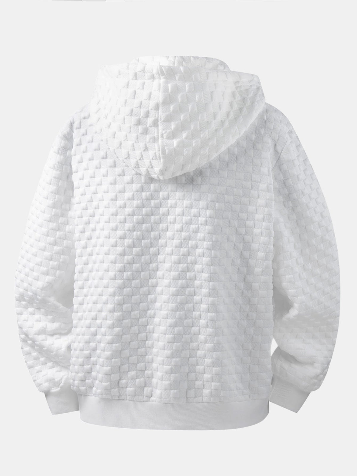 Jaqueta jacquard xadrez com capuz e zíper, corte amplo