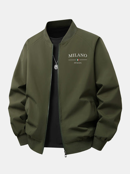 Jaqueta bomber de zíper com estampa Milano e modelagem confortável