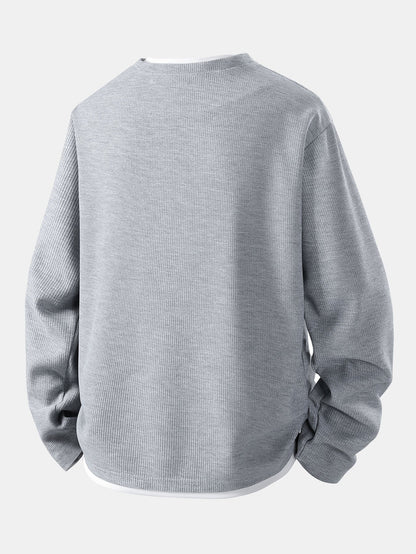 Camiseta 2 em 1 com Mangas Longas e Caimento Relaxado em Textura Waffle