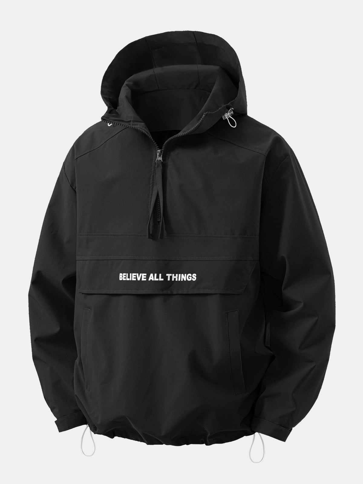 Anorak com capuz e zíper de meia abertura contra o vento