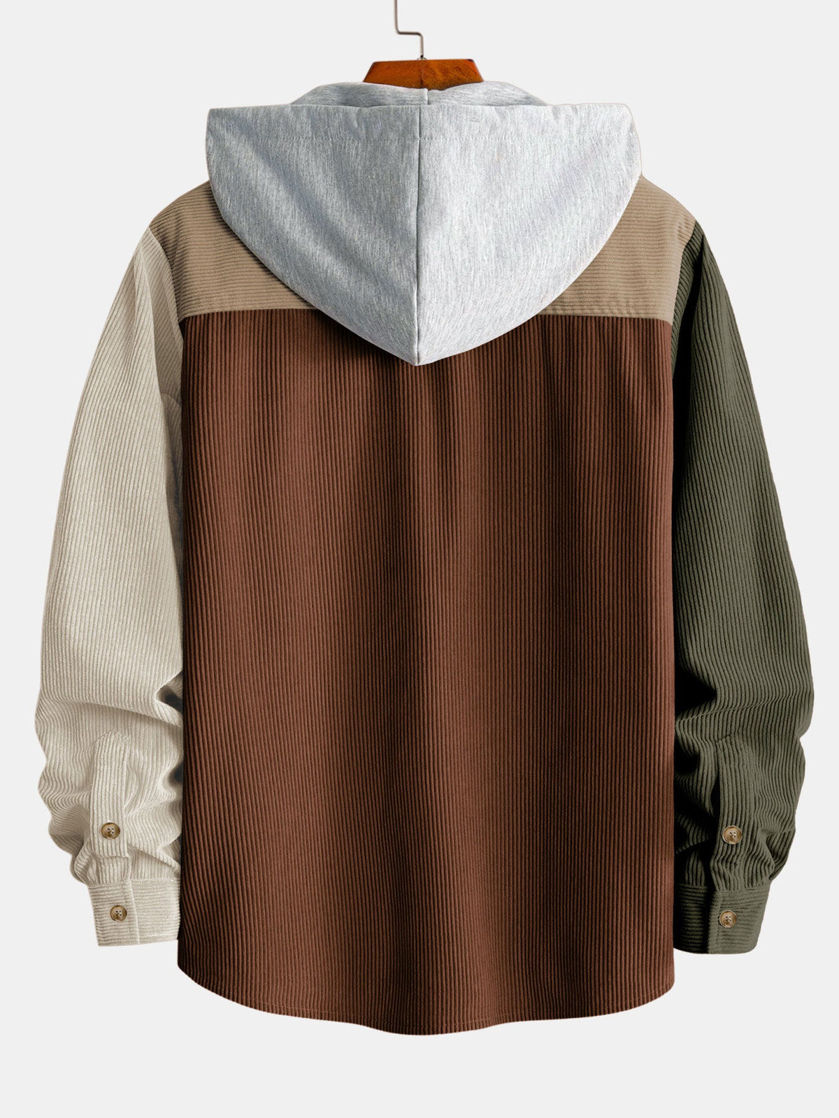 Camisa de veludo cotelê com capuz e blocos de cores