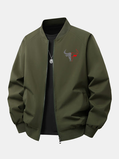 Jaqueta bomber de corte amplo com estampa de touro e zíper