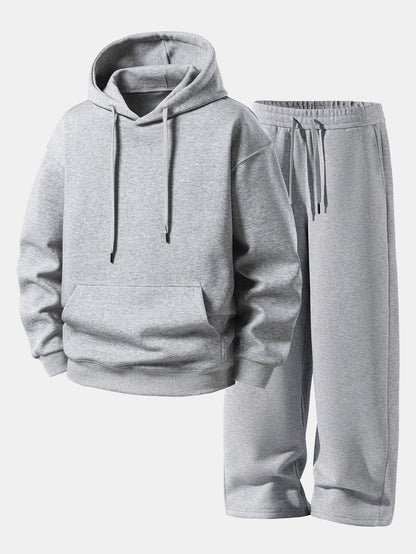 Conjunto de moletom com capuz de caimento confortável e calça de moletom reta