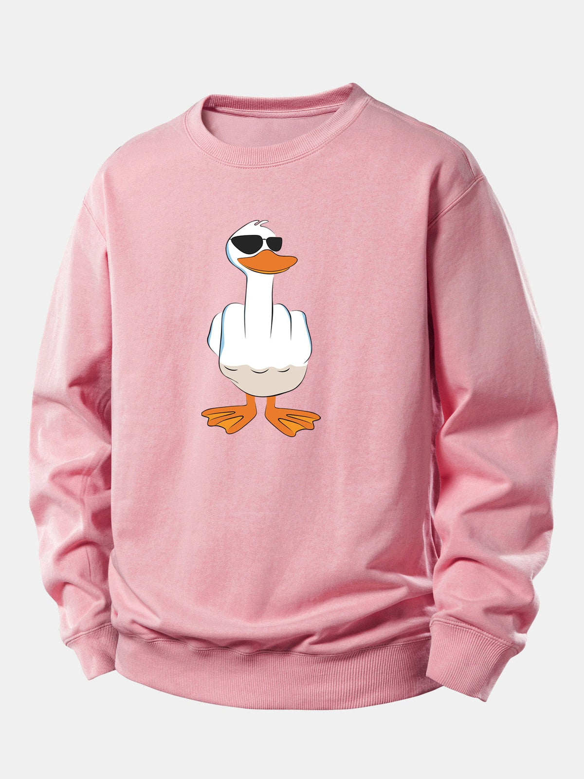 Moletom de Corte Relaxado com Estampa Engraçada de Pato Mostrando o Dedo Médio