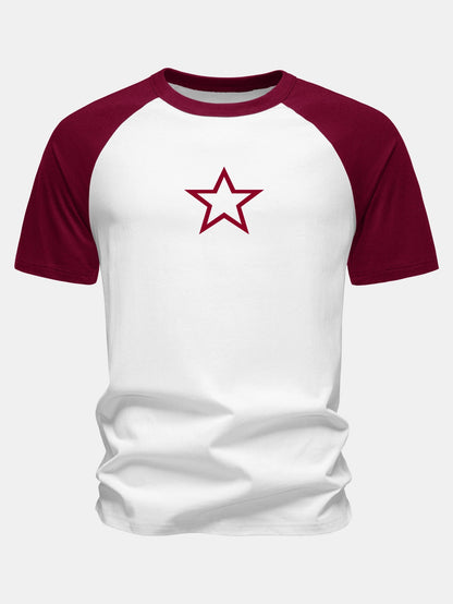 Camiseta de algodão com mangas raglã e estampa de estrelas
