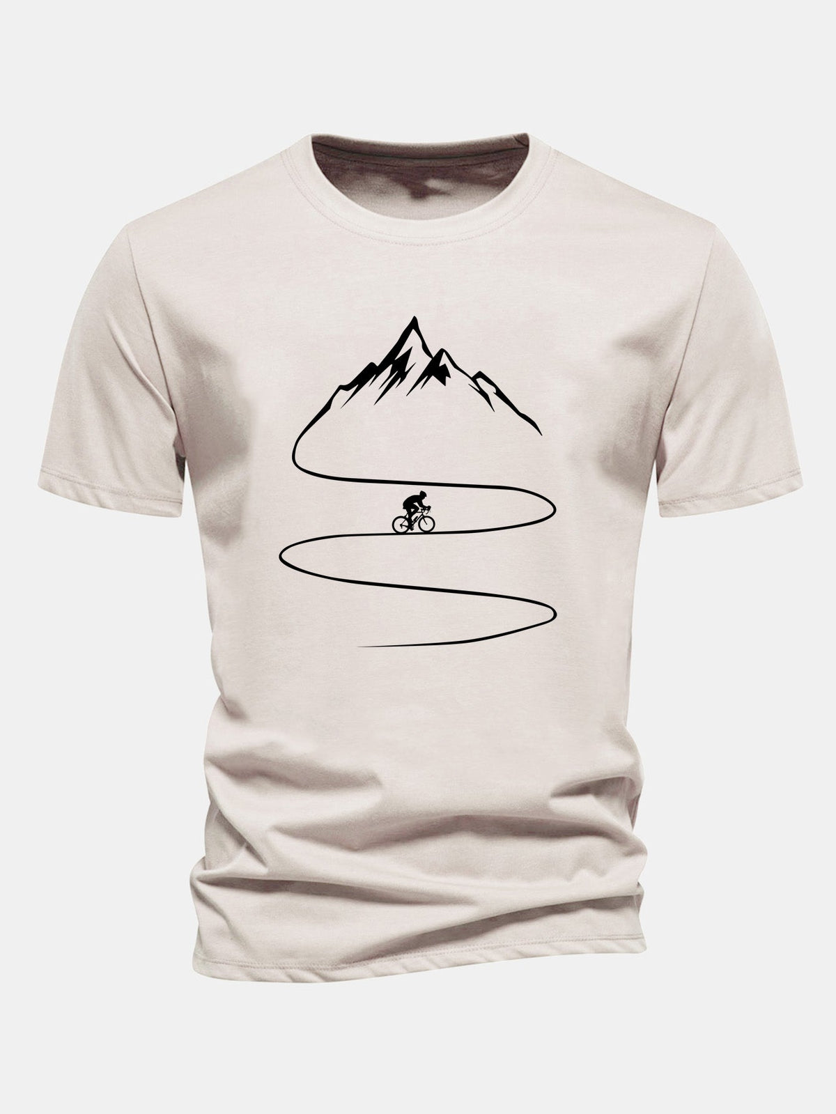 Camiseta de algodão com estampa de ciclismo e montanha, caimento regular