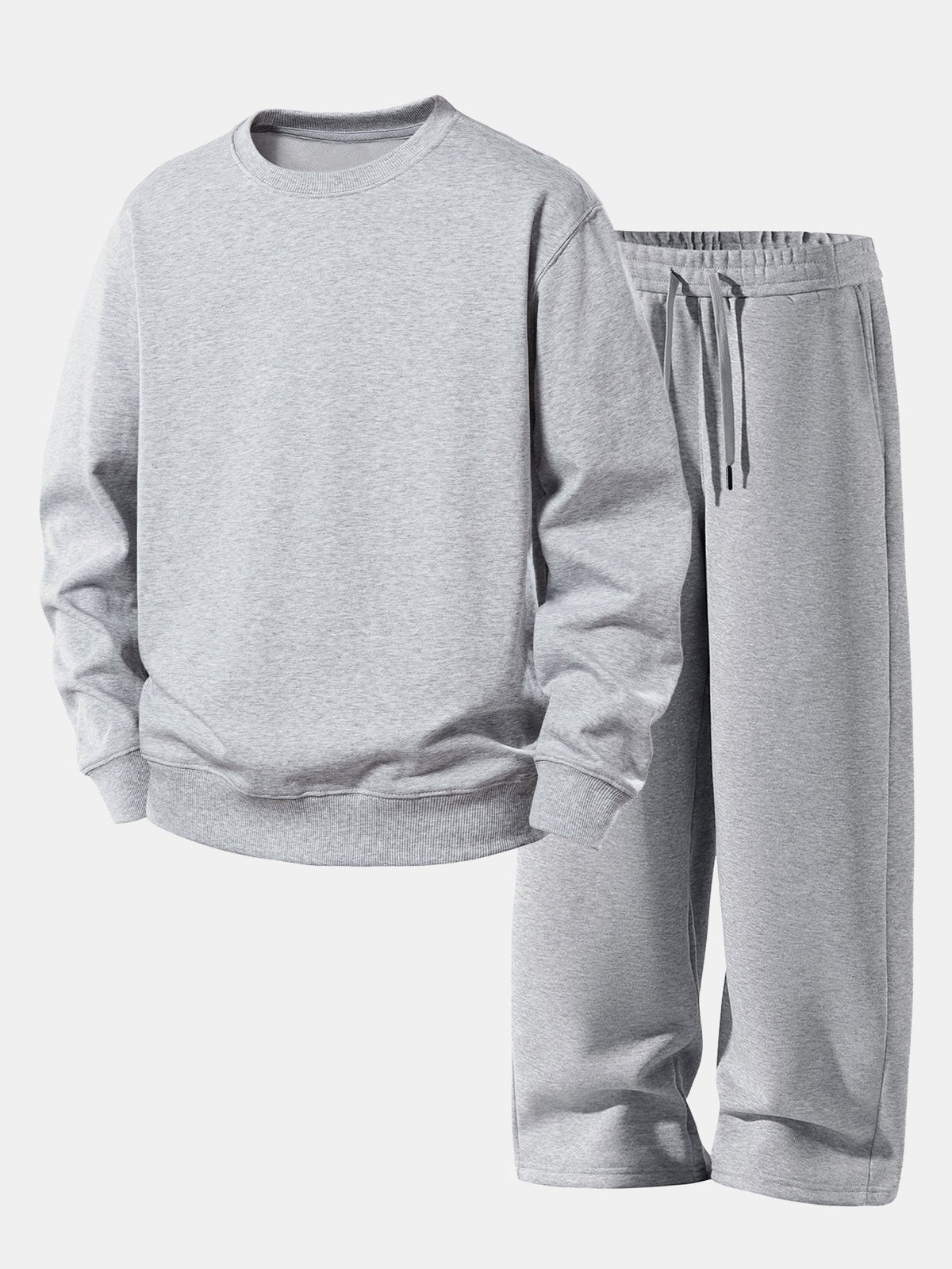 Conjunto de moletom de gola careca com caimento confortável e calça de moletom de perna reta