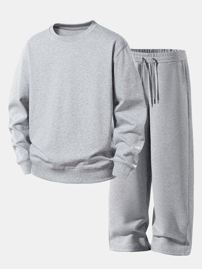 Conjunto de moletom de gola careca com caimento confortável e calça de moletom de perna reta